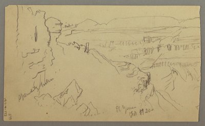 デッサン、丘陵と平原を横切って山脈に向かう眺め、エル・イエメンの谷、1868年2月 作： フレデリックエドウィン教会