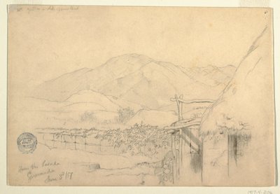 デッサン、エクアドル、グアランダの宿からの眺め、1857年6月3日 作： Frederic Edwin Church