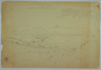1853年8月8日、コロンビア、カウカ川、プレセ火山を含むポパヤン近郊の眺め 作： フレデリックエドウィン教会