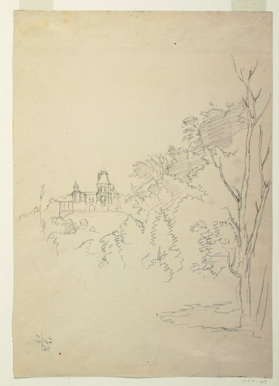 素描、画家の家オラナの眺め、ニューヨーク州ハドソン、1872年頃 作： フレデリックエドウィン教会