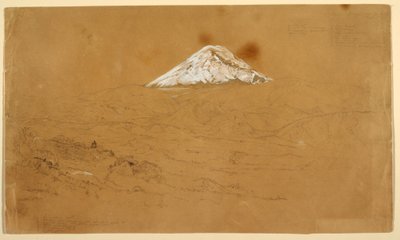 図面、エクアドル、グアノホとグアランダ付近で描かれた雪に覆われたチンボラソ山の眺め、1857年6月12日 作： フレデリックエドウィン教会