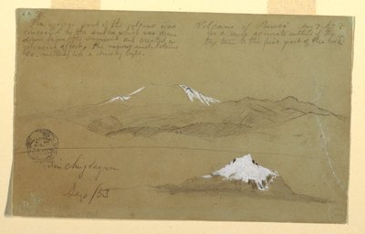 素描、コロンビア、プレセ火山とエクアドル、シンチョラグア山の眺め、1853年8月9日と9月 作： フレデリックエドウィン教会
