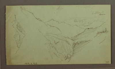 素描、村と急峻な谷（アルプス）、1868-69年 作： フレデリックエドウィン教会