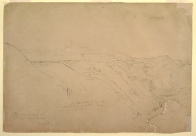 素描、ピュレセ火山とビナグレ川、コロンビア、ピュレセ、1853年8月 作： フレデリックエドウィン教会