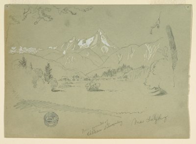 ザルツブルグ近郊アイゲンのシャトーの地上から描いたワッツマン（1868年6月～7月 作： フレデリックエドウィン教会