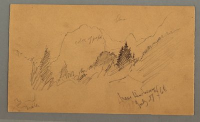 1868年7月27日、ドローイング、森の峰々 作： フレデリックエドウィン教会