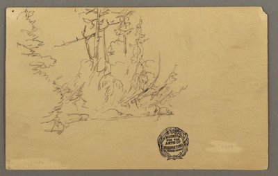 デッサン、林のある土手、1877年頃か 作： フレデリックエドウィン教会