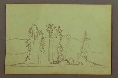 デッサン、湖の森の岸辺、1856年頃か 作： フレデリックエドウィン教会