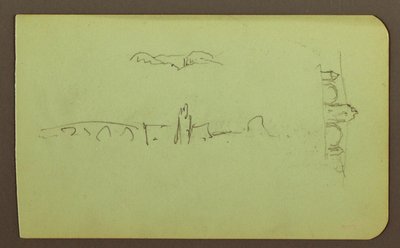 素描、丘、教会、橋；裏面：人物、十字架、教会 1883年 作： Frederic Edwin Church