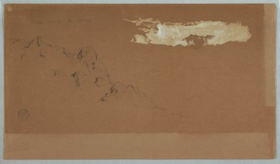 エクアドルのモチョ近くの山、おそらく雲に囲まれたチンボラソ山を示している 作： Frederic Edwin Church