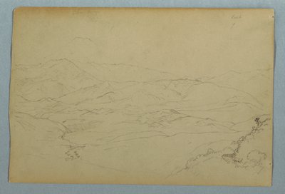 エクアドルのグアランダにあるインのテラスに接する手すりの植物と一部のスケッチ 作： Frederic Edwin Church