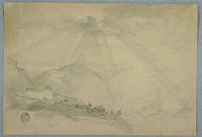 山の谷、ジャマイカの雲の切れ間から太陽がはじける 作： Frederic Edwin Church