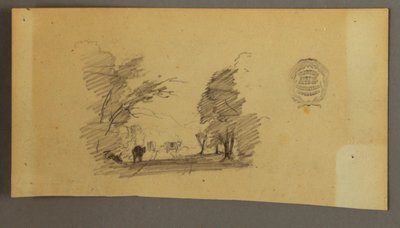 森の中の道に 3 頭の牛 作： Frederic Edwin Church