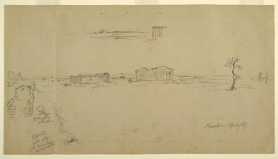 大聖堂とネプチューン神殿、パエストゥム、イタリアの景色 作： Frederic Edwin Church