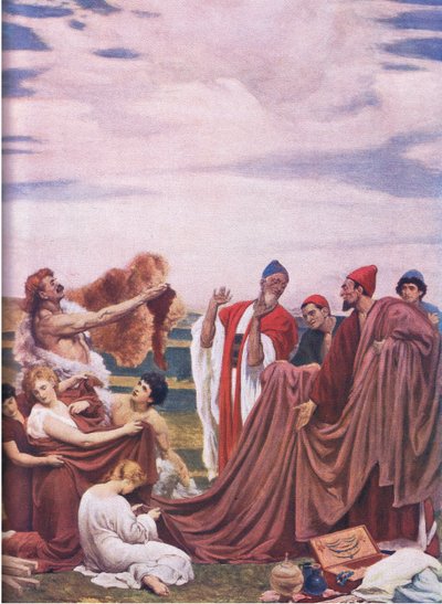 フェニキア人によるブリテン島沿岸の商人（カラーリトグラフ 作： Frederic Leighton