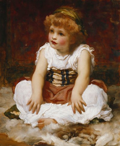 敷物に座っている少女の肖像画 作： Frederic Leighton