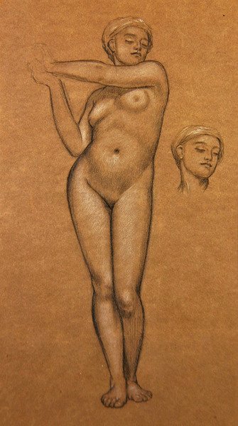 スパニッシュ・ガール」の習作（紙に木炭と白の盛り上がり） 作： Frederic Leighton