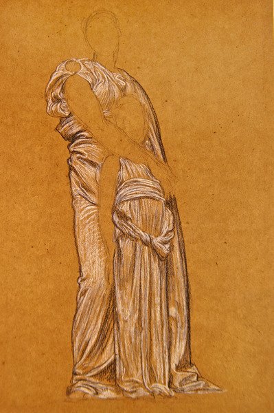 ダンスのための習作（紙に白黒のチョーク） 作： Frederic Leighton