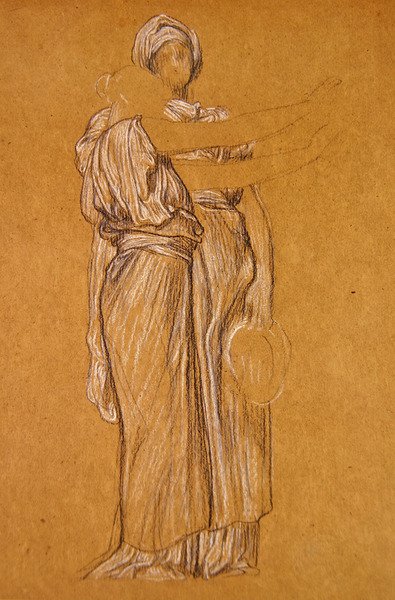 ダンスのための習作（紙に白黒のチョーク） 作： Frederic Leighton