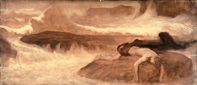 リアンダーの死、『英雄の最後の時計』の前パネル 作： Frederic Leighton