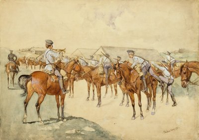 武器の呼び出し（ドラゴン、マウント！）1892-93（紙にトイレ、ガッシュ、ペンとインク、鉛筆とボディカラー） 作： Frederic Remington
