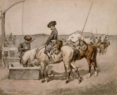 アムーアコサック（アムーアのコサック）1892-94（紙にトイレとペンとインク） 作： Frederic Remington