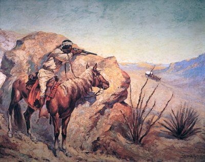 アパッチ・アンブッシュ（油彩・キャンバス 作： Frederic Remington