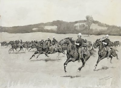 マサチューセッツ州バークシャーヒルズのドリルでのバッテリーK 作： Frederic Remington