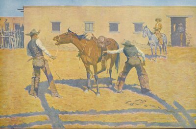 彼の最初のレッスン、コリアーズウィークリー、pub.1903から 作： Frederic Remington