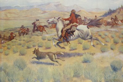 大草原での狩猟、Colliers Weekly、pub.1904から 作： Frederic Remington