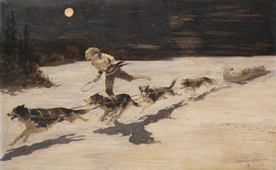 凍てつくハイウェイの "ハスキー "犬たち（トーキング・マスカッシュ） 作： フレデリック・レミントン
