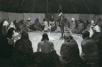 私は白人に伝えます、c.1900（キャンバスに油彩） 作： Frederic Remington