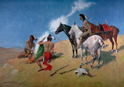 Smoke Signals（油彩・キャンバス 作： Frederic Remington