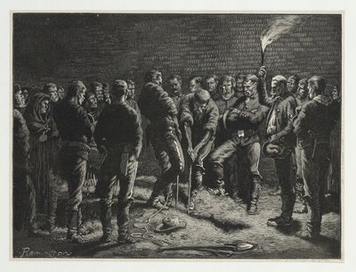 Apacheキャンペーン-ハーパーズウィークリーのパブ、ハットフィールズの男性の埋葬。 1886 作： Frederic Remington