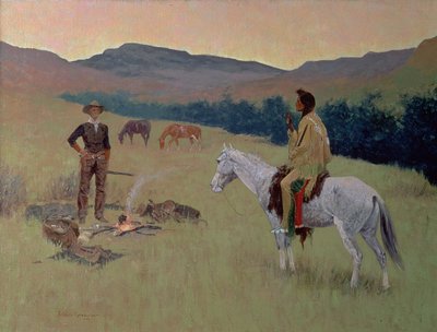 The Conversation または Dubious Company (キャンバスに油彩) 作： Frederic Remington