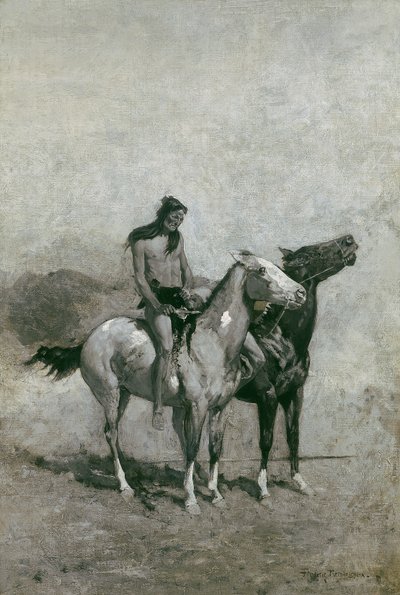 火を食べる者は彼のポニーを渡って彼の犠牲者を投げた、1900 作： Frederic Remington
