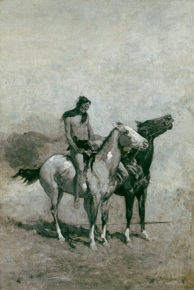 火喰い人は犠牲者をポニーに投げつけた、c。 1900年。 作： Frederic Remington
