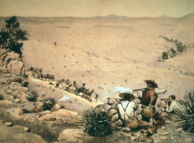 The Hold Up」1900年頃（油彩・キャンバス 作： Frederic Remington