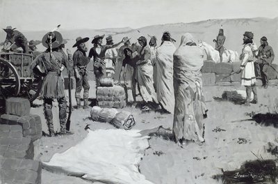 通訳は若者に手を振った、1900年頃 作： Frederic Remington
