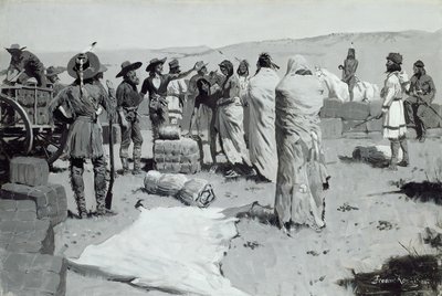 若者に手を振った通訳、c。 1900年。 作： Frederic Remington
