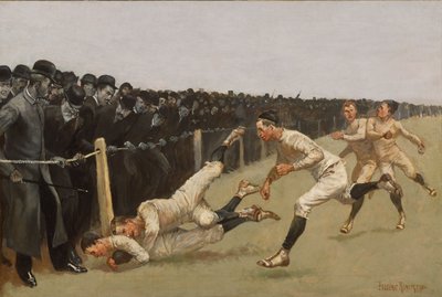タッチダウン、エール対プリンストン、感謝祭、1890 年 11 月 27 日、イェール 32、プリンストン 0 作： Frederic Remington