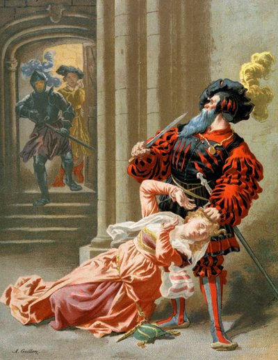 妻を殺そうとする青ひげ、1890年頃（イラスト） 作： Frederic Theodore Lix