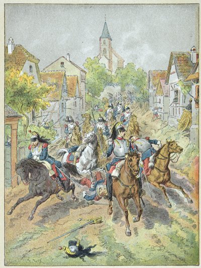 8月6日、ライヒスホーフェンの戦いでフランスの手榴弾を撃ち込む 作： Frederic Theodore Lix