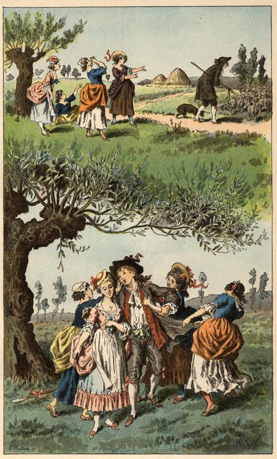 人気のある曲です。"We were three girls".イラストはフレデリック・セオドア・リックス（1830-1897）の "Chansons et rounds enfantines des provinces de la France "による。 作： Frederic Theodore Lix