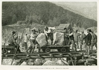 アルフェルド・ダムで働く労働者たち。エドワード・シャルトン（1807-1890）の指揮の下、1885年にドイツ人デピューター、シャルル・グラッドが「A travers l