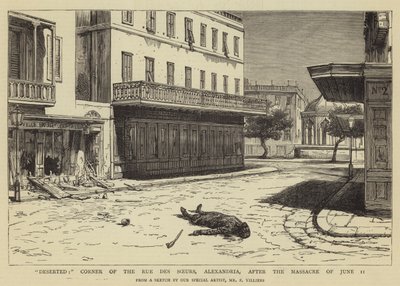 人けのない、6月11日の虐殺後のアレクサンドリア、Rue des Soeursの角 作： Frederic Villiers