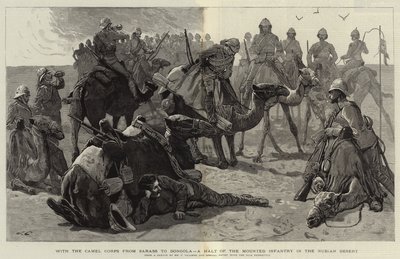 サラスからドンゴラまでのラクダ隊、ヌビア砂漠の騎馬歩兵の停止 作： Frederic Villiers