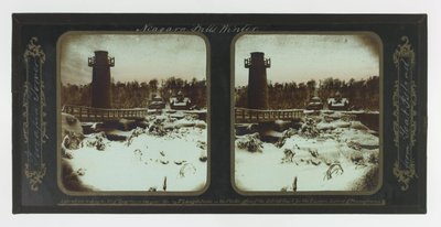 冬のナイアガラフォールズ、ヤギ島のテラピンタワー 作： Frederic and William Langenheim