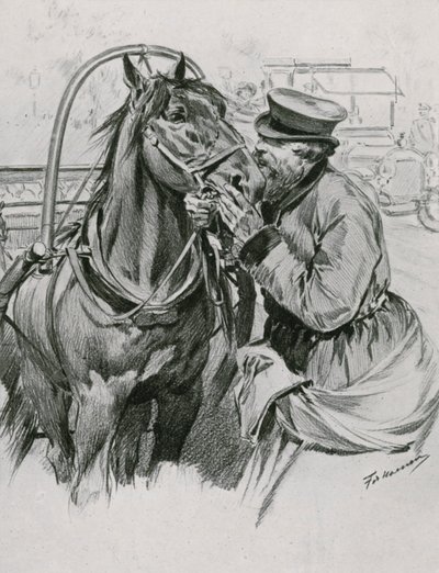 ドロシュキーの運転手がおはようにキスをしている 作： Frederic de Haenen