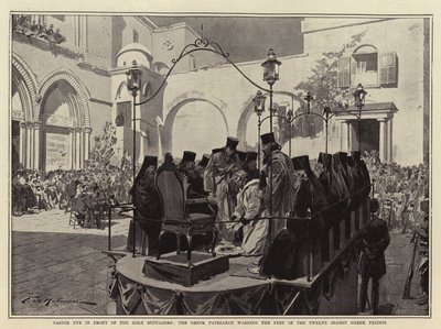 イースターの前夜、聖墳墓の前で、ギリシャの総主教が12人の最古のギリシャの司祭 作： Frederic de Haenen